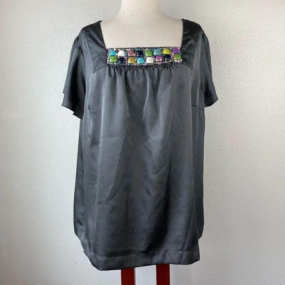 Apt. 9 Short Sleeve Beaded Tunic Top Size 1X EUC